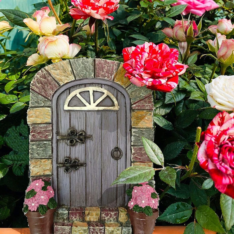JIUMO Fairy Doors Outdoor Miniature Fairy Garden Doors for Trees Fairies Door Wall Hanging Garden Ornaments Decor Gifts Tree Decor Ornaments Fairy Gnome Home - Image 4